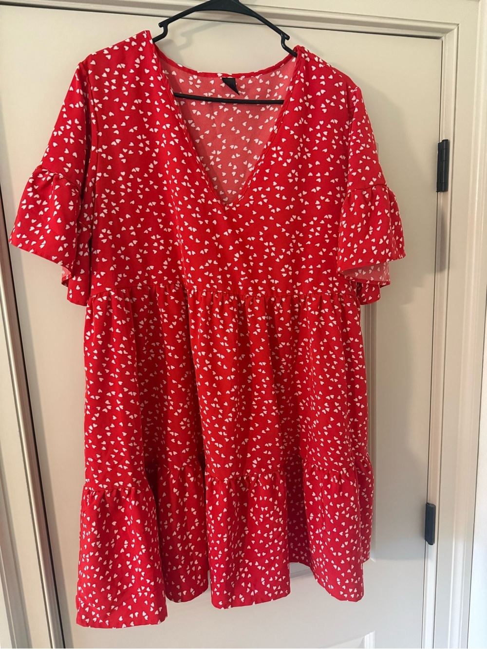 SHEIN Red Mini Dress with White Heart Motif